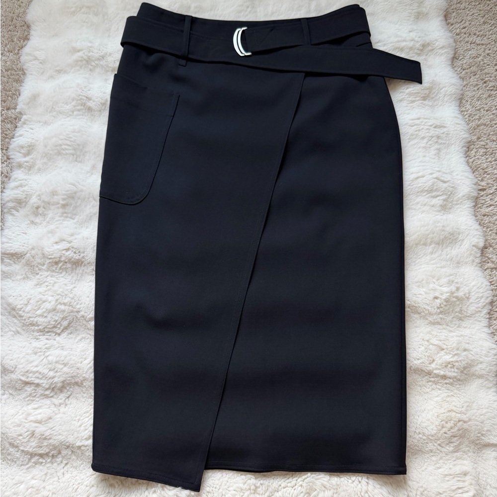 MaxMara Luxe Virgin Wool Fox Wrap Black Pencil Skirt-Made in Italy - 10(M)
